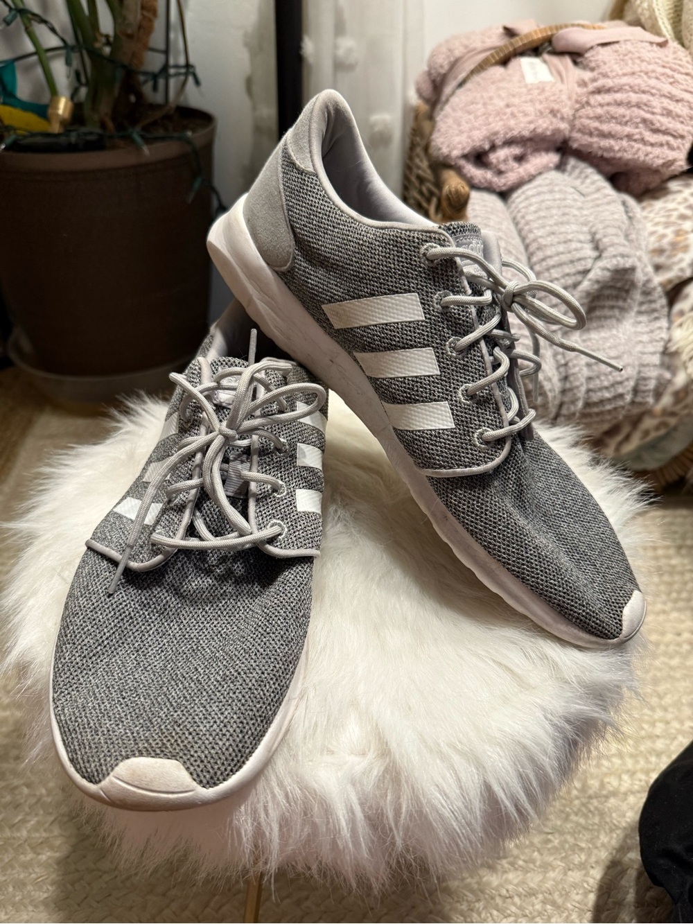 adidas Gray and White Knit Women's Sneakers